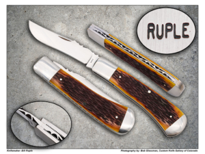 Bill Ruple – Folding Trapper In Amber Jigged Bone – Commemorating The Bay Area Knife Collectors Association